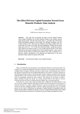 The Effect of Gross Capital Formation Toward Gross Domestic Products: State Analysis