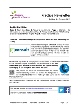 Practice Newsletter Edition 9 – Summer 2019