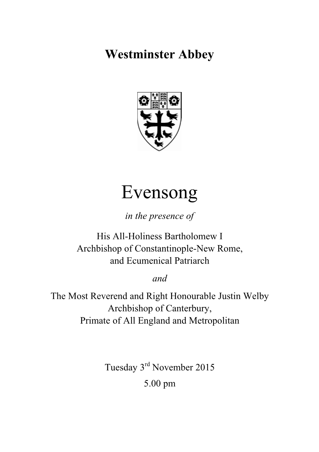 Order of Service Together with Details of the Music and Readings