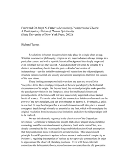 Foreword for Jorge N. Ferrer's Revisioningtranspersonal Theory