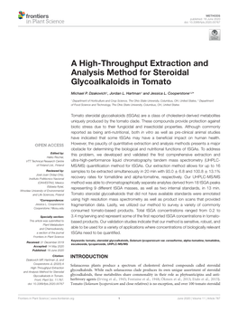 A High-Throughput Extraction and Analysis Method for Steroidal Glycoalkaloids in Tomato