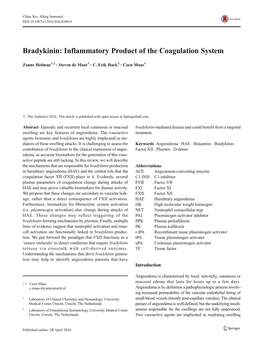 Bradykinin: Inflammatory Product of the Coagulation System