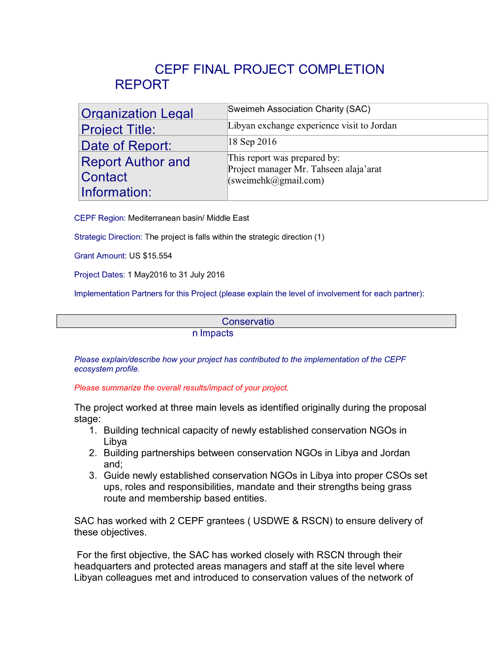 Cepf Final Project Completion Report