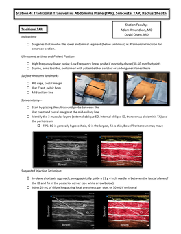 Subcostal TAP, Rectus Sheath