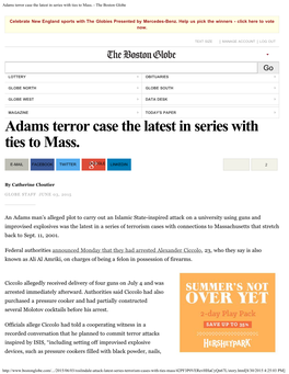 Adams Terror Case the Latest in Series with Ties to Mass. - the Boston Globe