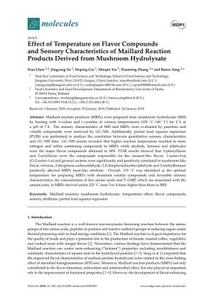Effect of Temperature on Flavor Compounds and Sensory Characteristics of Maillard Reaction Products Derived from Mushroom Hydrolysate