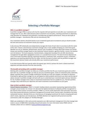 Selecting a Portfolio Manager and Due Diligence Checklist