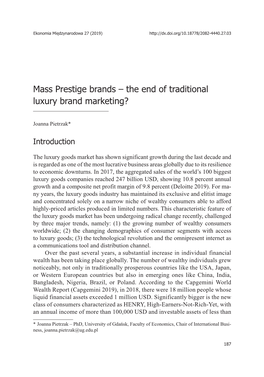 Mass Prestige Brands – the End of Traditional Luxury Brand Marketing?