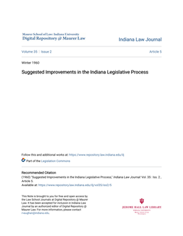 Suggested Improvements in the Indiana Legislative Process