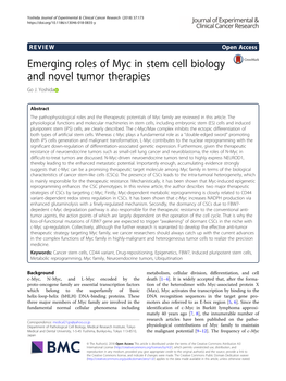 Emerging Roles of Myc in Stem Cell Biology and Novel Tumor Therapies Go J