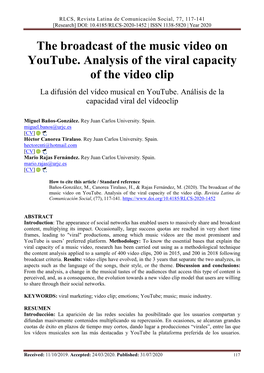 The Broadcast of the Music Video on Youtube. Analysis of the Viral Capacity of the Video Clip