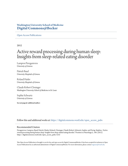 Active Reward Processing During Human Sleep: Insights from Sleep-Related Eating Disorder Lampros Perogamvros University of Geneva