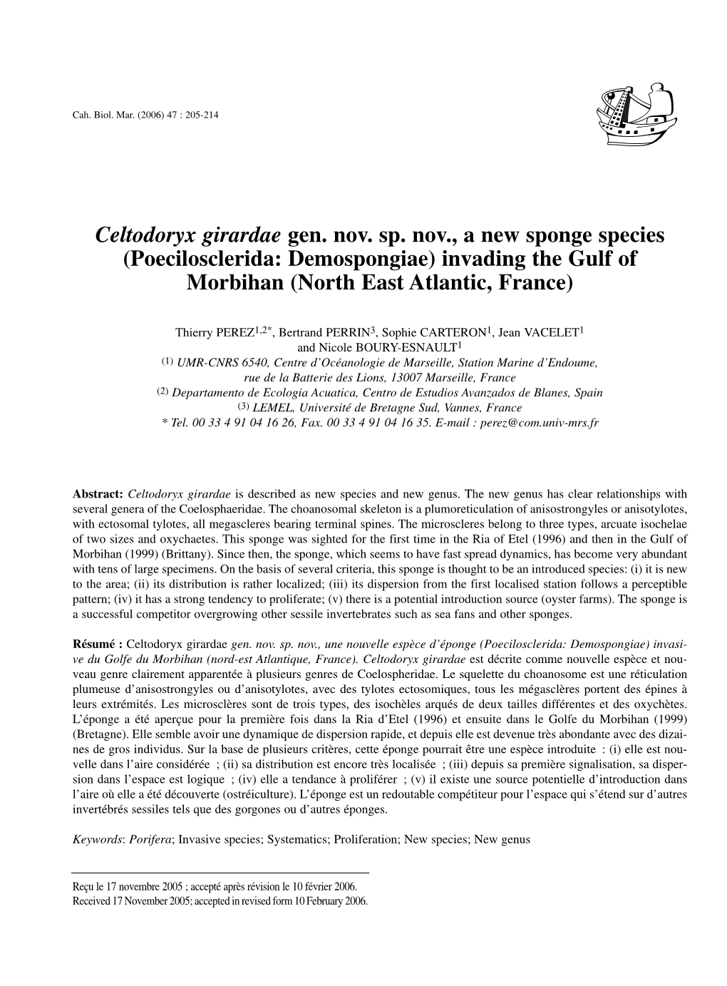 Poecilosclerida: Demospongiae) Invading the Gulf of Morbihan (North East Atlantic, France)