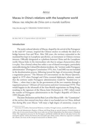 Macau in China's Relations with the Lusophone World