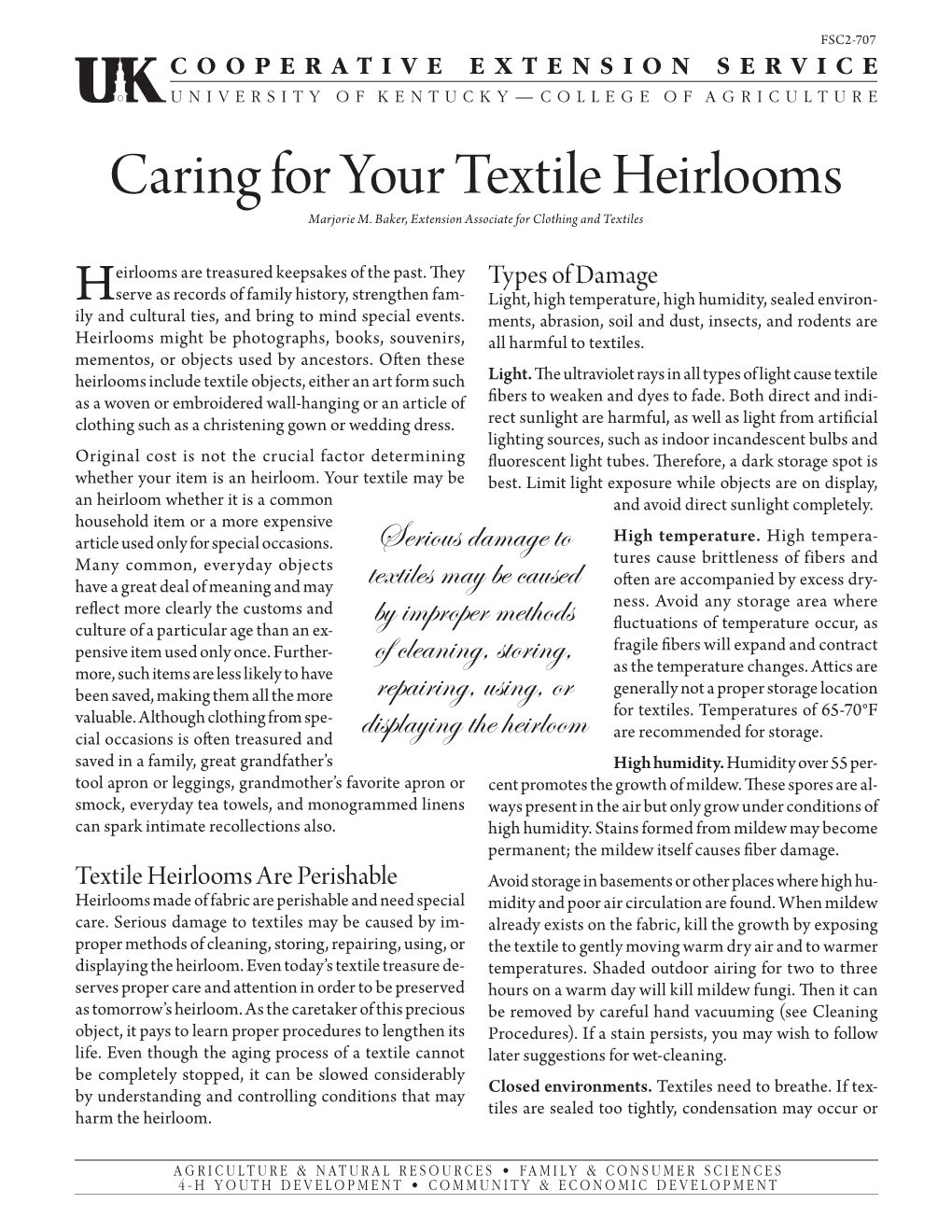 Caring for Your Textile Heirlooms Marjorie M