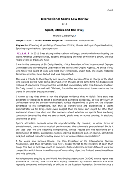 International Sports Law Review Sport, Ethics and the Law1