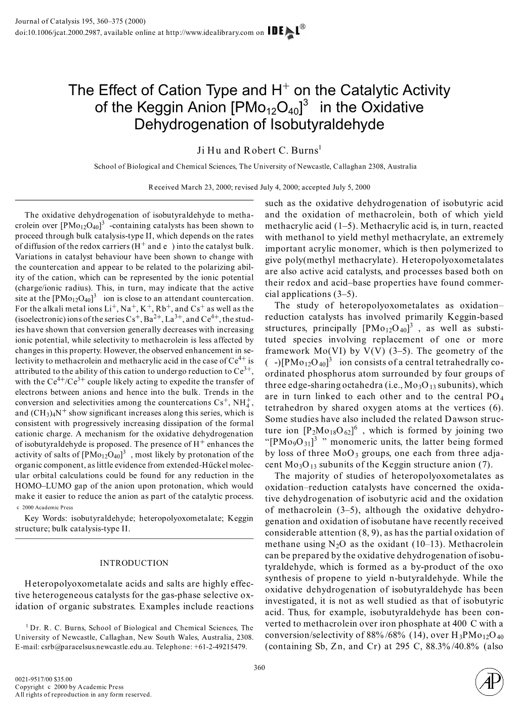 The Effect of Cation Type and H+ on the Catalytic Activity of the Keggin Anion [Pmo12o40]3- in the Oxidative Dehydrogenation Of