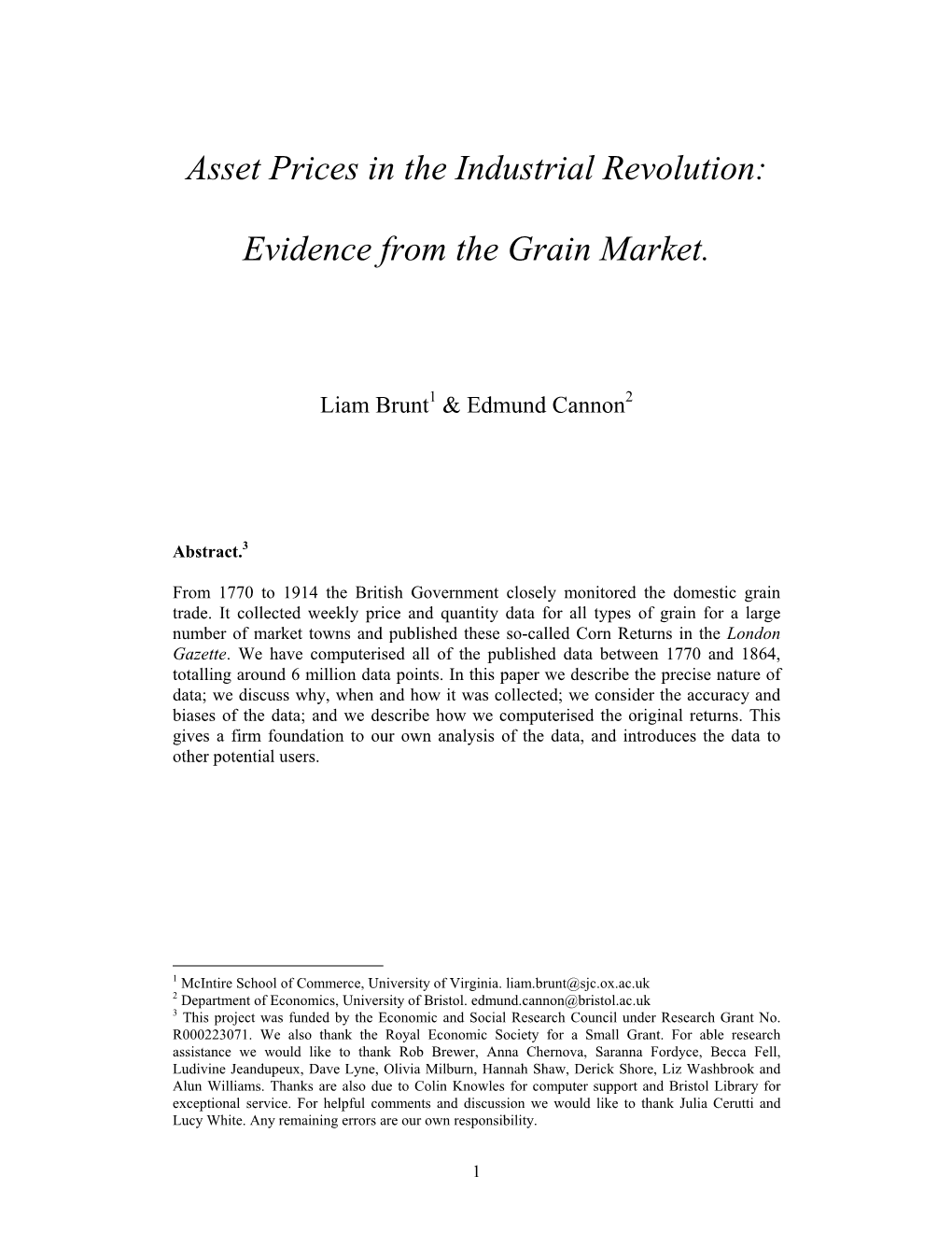 Asset Prices in the Industrial Revolution: Evidence from the Grain Market