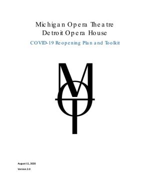 Michigan Opera Theatre Detroit Opera House COVID-19 Reopening Plan and Toolkit
