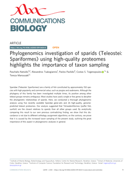 Phylogenomics Investigation of Sparids (Teleostei: Spariformes) Using High-Quality Proteomes Highlights the Importance of Taxon Sampling