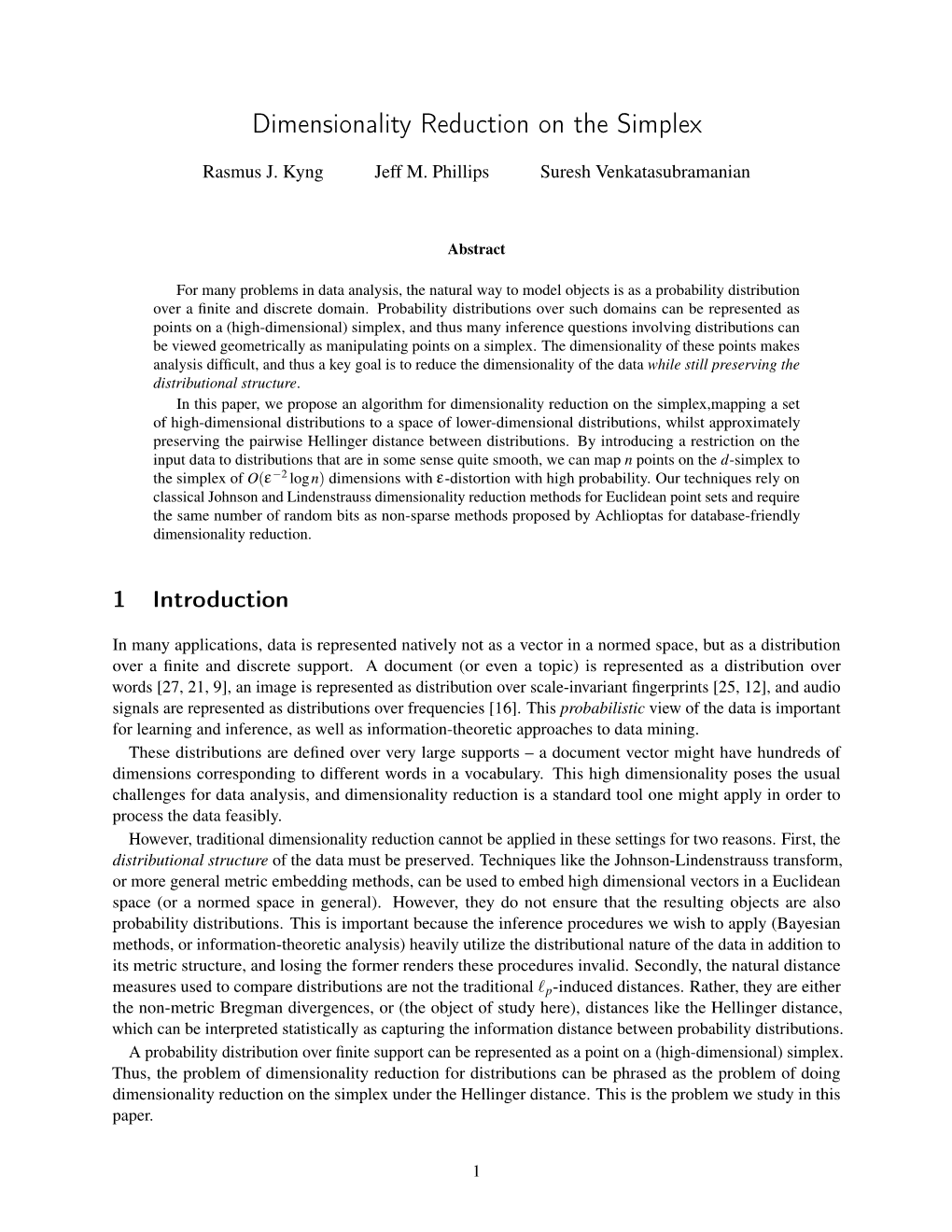 Johnson-Lindenstrauss Dimensionality Reduction on the Simplex