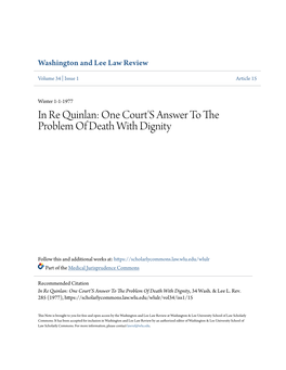 In Re Quinlan: One Court's Answer to the Problem of Death with Dignity