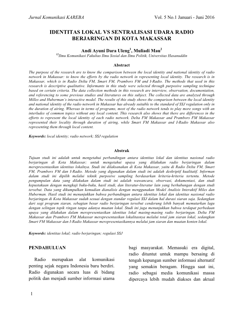 Identitas Lokal Vs Sentralisasi Udara Radio Berjaringan Di Kota Makassar