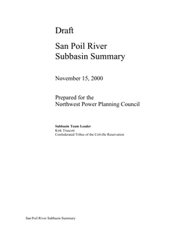 Draft San Poil River Subbasin Summary