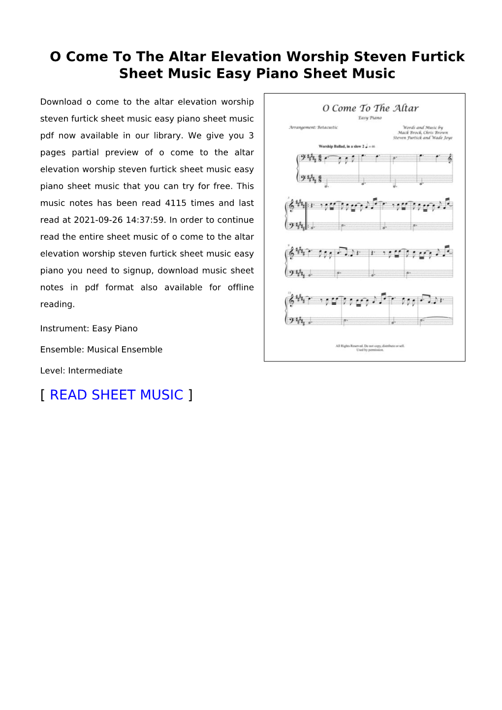 O Come To The Altar Elevation Worship Steven Furtick Sheet Music Easy ...