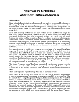 Treasury and the Central Bank – a Contingent Institutional Approach