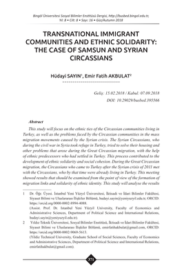 Transnational Immigrant Communities and Ethnic Solidarity: the Case of Samsun and Syrian Circassians