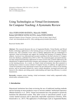 Using Technologies As Virtual Environments for Computer Teaching: a Systematic Review