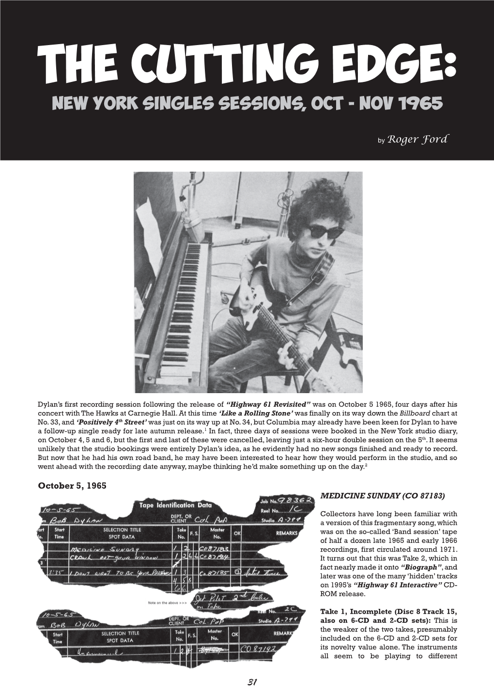 The Cutting Edge: New York Singles Sessions, Oct - Nov 1965