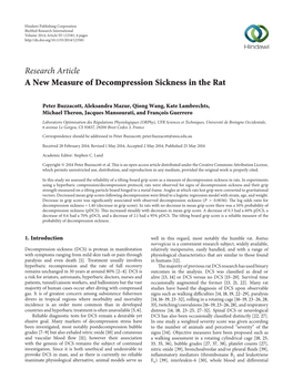 Research Article a New Measure of Decompression Sickness in the Rat