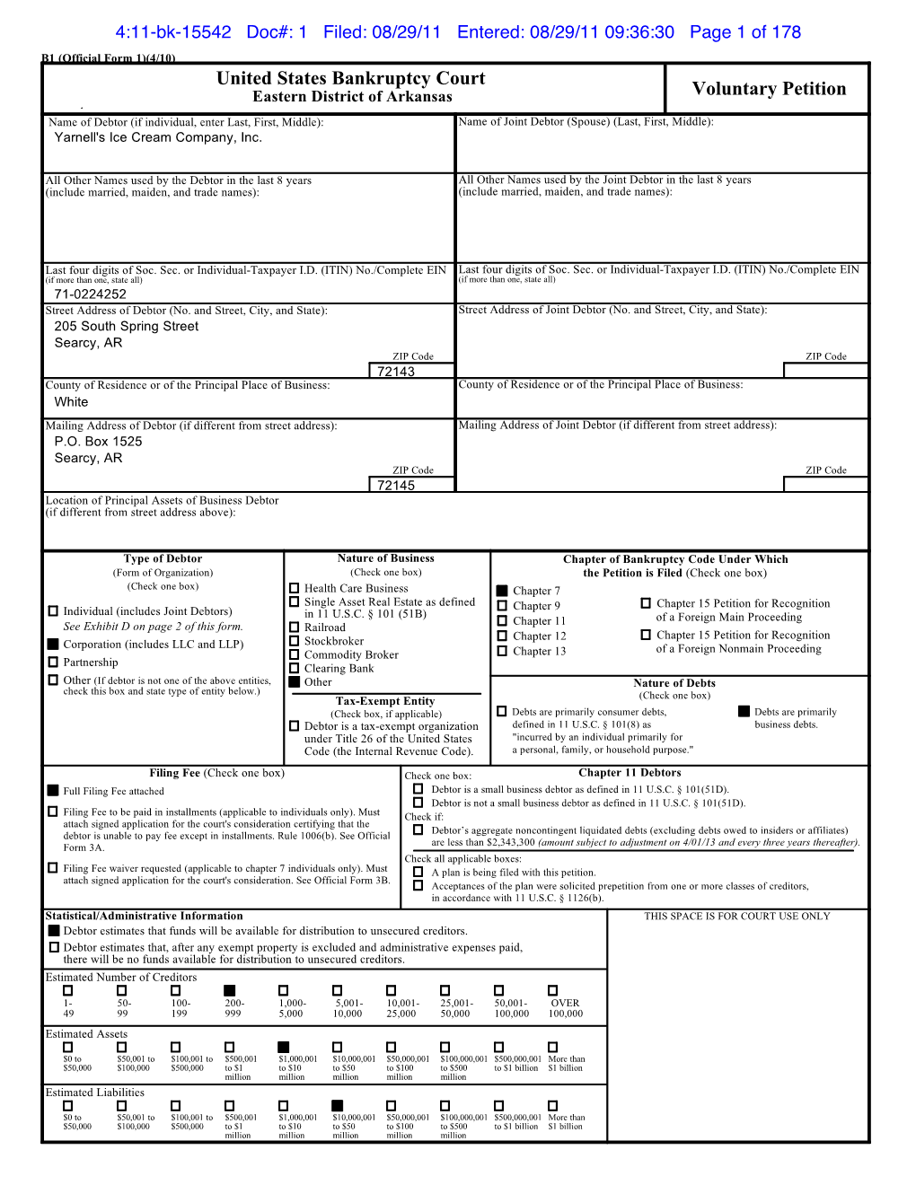 United States Bankruptcy Court Voluntary Petition