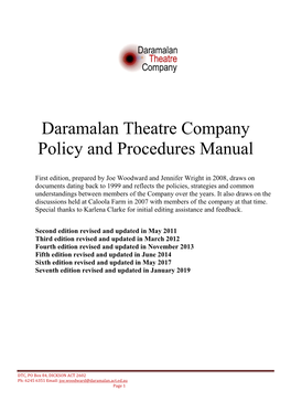 Daramalan Theatre Company Policy and Procedures Manual