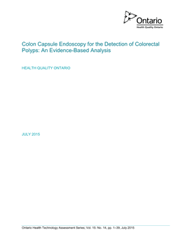 Colon Capsule Endoscopy for the Detection of Colorectal Polyps: an Evidence-Based Analysis