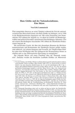 Hans Globke Und Der Nationalsozialismus. Eine Skizze
