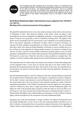 North Rhine-Westphalia Higher Administrative Court, Judgment from 19/3/2019 ‒ 4 a 1361/15 ‒ Wording of the Oral Pronouncement of the Judgment
