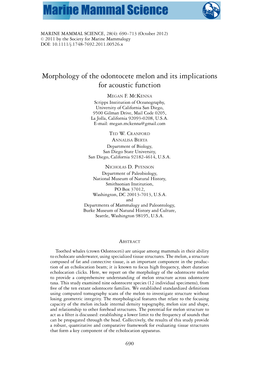 Morphology of the Odontocete Melon and Its Implications for Acoustic Function