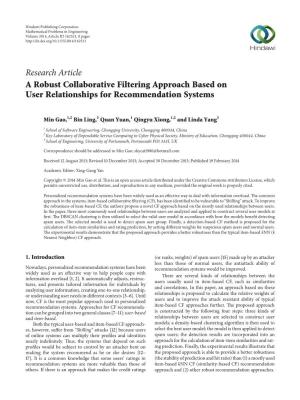 A Robust Collaborative Filtering Approach Based on User Relationships for Recommendation Systems