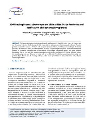 3D Weaving Process : Development of Near Net Shape Preforms and Verification of Mechanical Properties