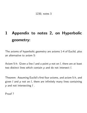 1 Appendix to Notes 2, on Hyperbolic Geometry