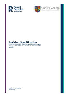 Position Specification Christ’S College, University of Cambridge Master