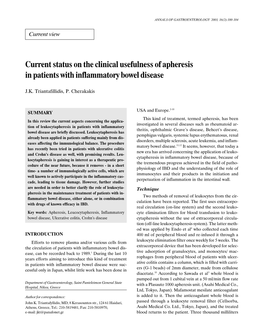 Current Status on the Clinical Usefulness of Apheresis in Patients with Inflammatory Bowel Disease