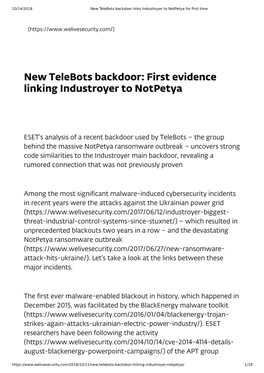 New Telebots Backdoor: First Evidence Linking Industroyer to Notpetya