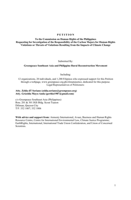 1 P E T I T I O N to the Commission on Human Rights of the Philippines