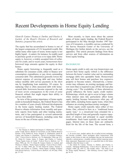 Recent Developments in Home Equity Lending