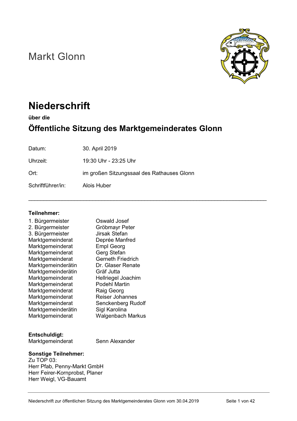 Protokoll Gemeinderat 30.04.2019