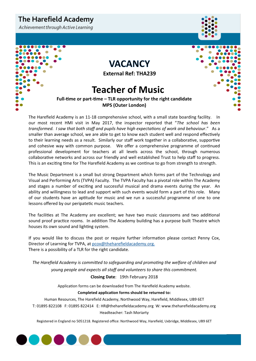 Teacher of Music Full-Time Or Part-Time – TLR Opportunity for the Right Candidate MPS (Outer London)
